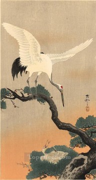 grúa sobre su nido pájaros Ohara Koson Pinturas al óleo